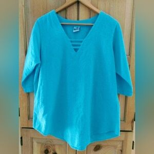 Cottonseed Turquoise V-Neck Women's Blouse